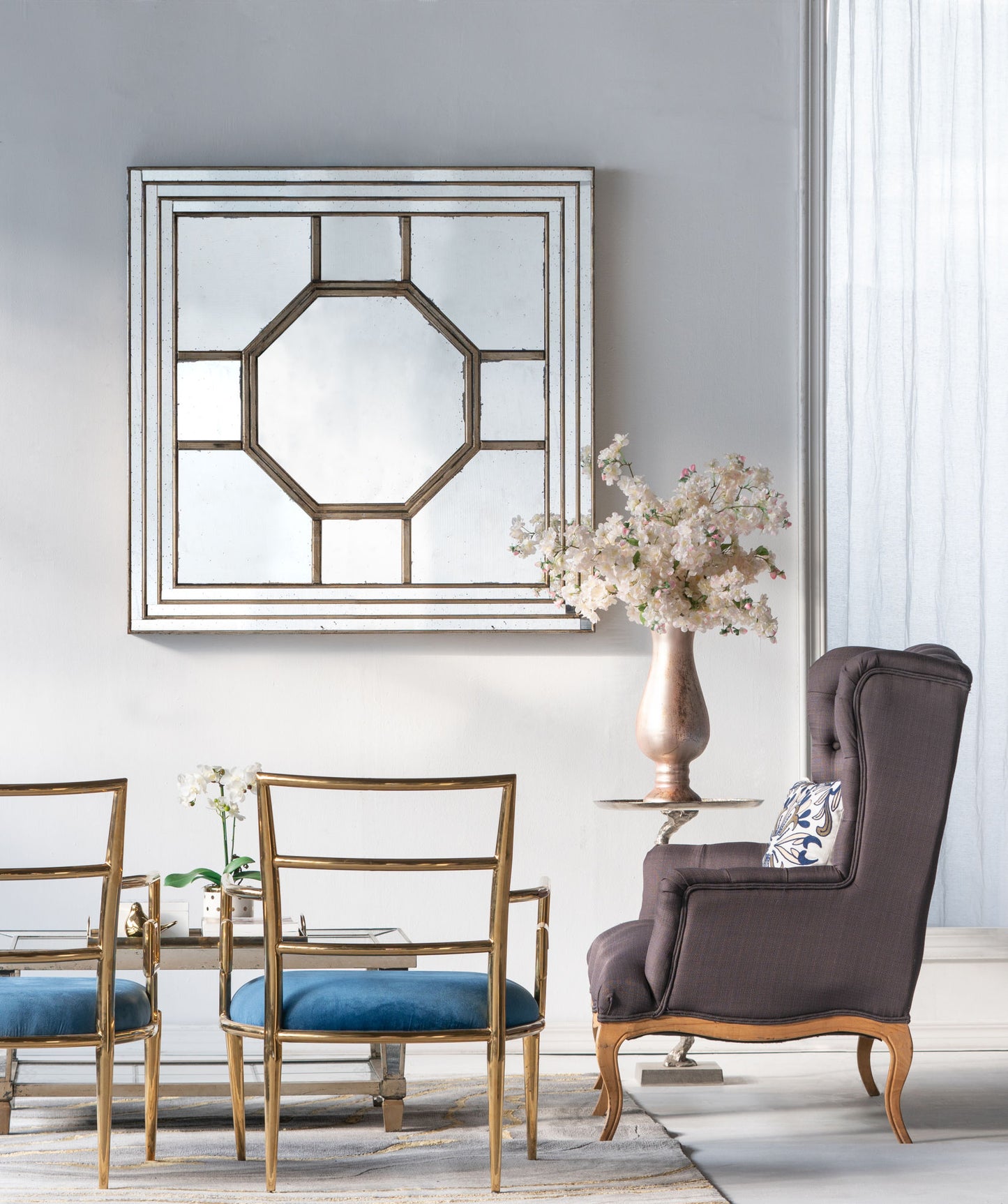 48"x48" Antique Style Decorative Square Wall Mirror with Mirrored Frame