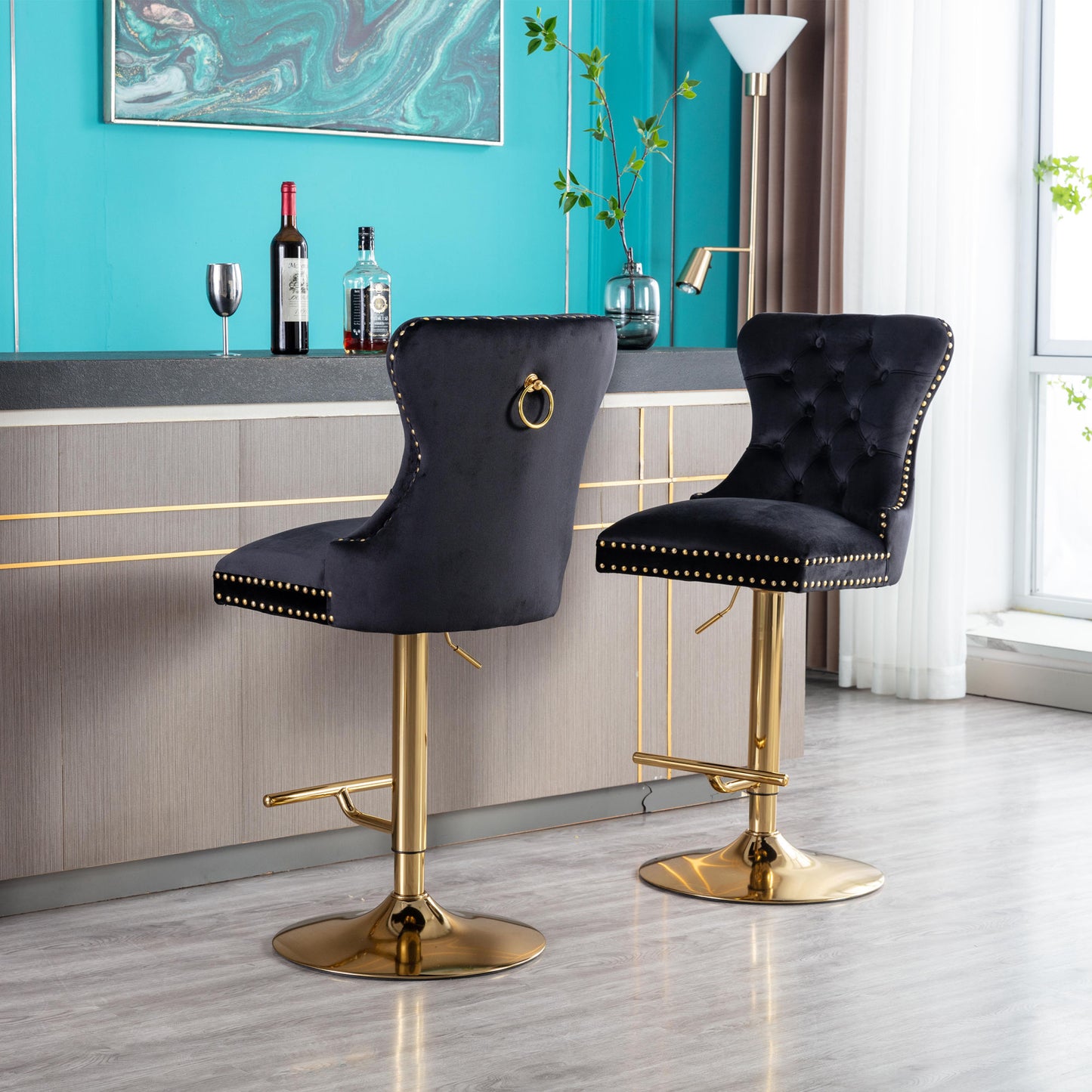 Swivel Bar Stools Chair Set of 2, Black
