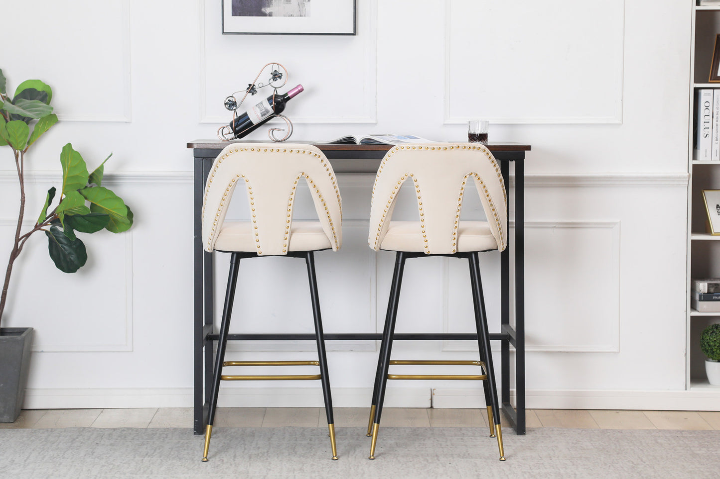 Collection Modern | Contemporary Velvet Upholstered  28\\\" Bar Stool & Counter Stools with Nailheads and Gold Tipped Black Metal Legs,Set of 2