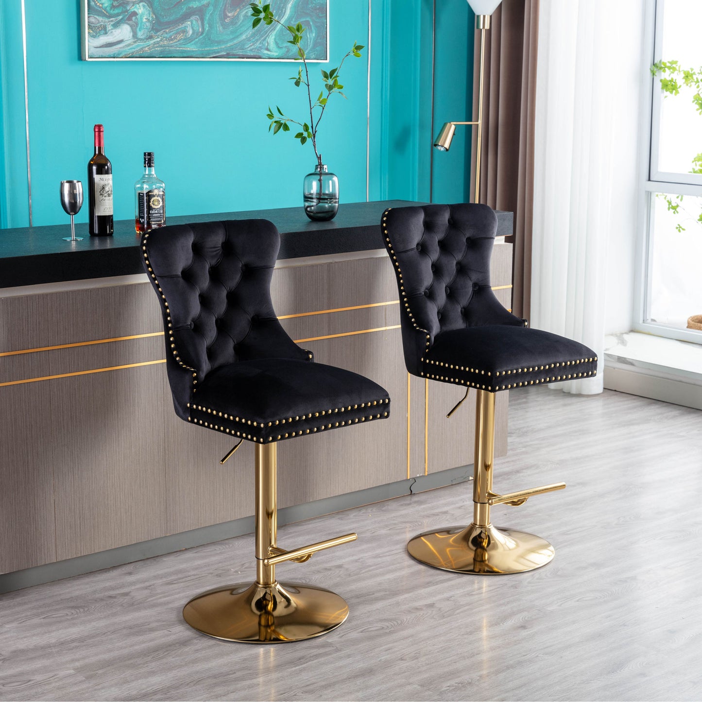 Swivel Bar Stools Chair Set of 2, Black