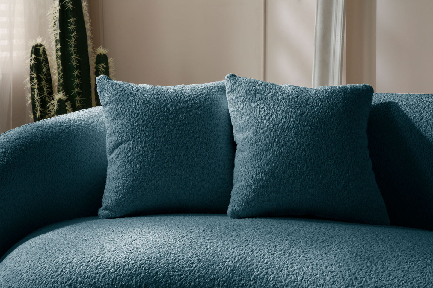 102'' Boucle Sofa Modern Sectional Half Moon Leisure Couch Curved Sofa Teddy Fleece Velet Blue