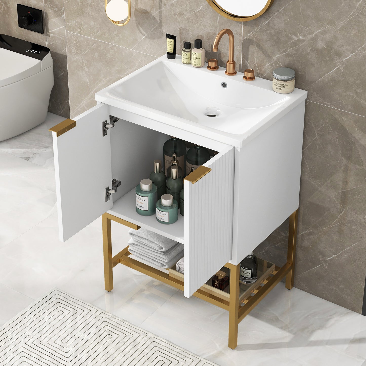 24" Bathroom Vanity with Sink, Bathroom Vanity Cabinet- White