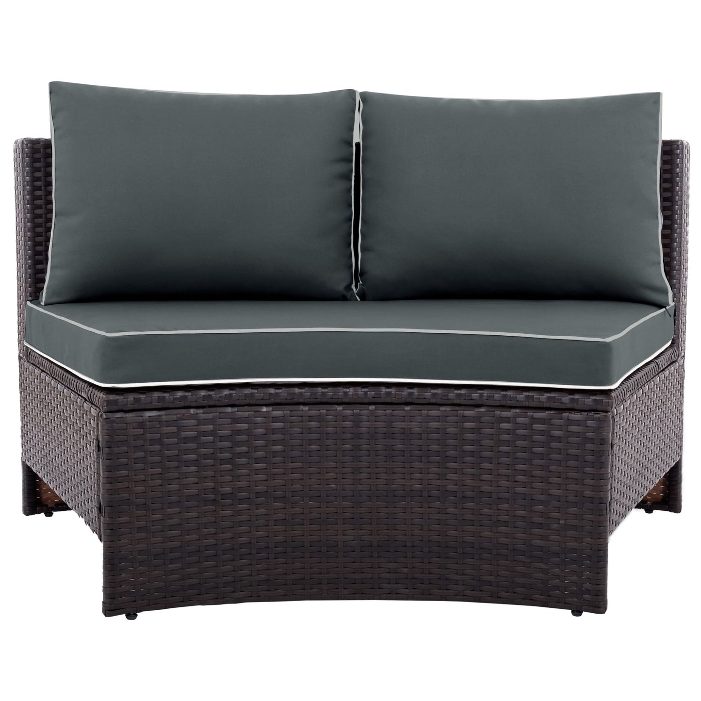 6 Pieces Outdoor Sectional Half Round Patio Rattan Sofa Set; PE Wicker Conversation Furniture Set; Brown+ Gray