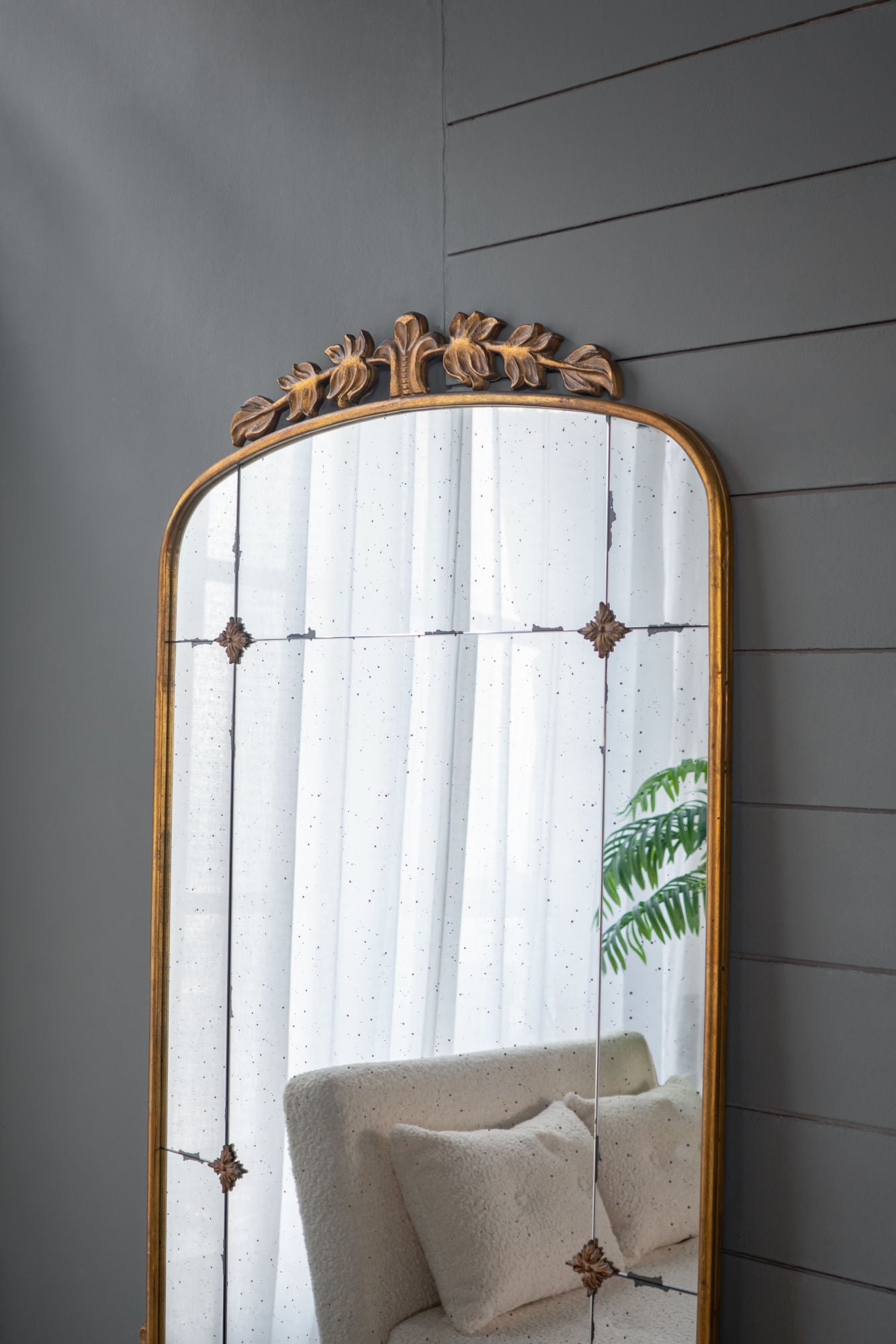 76" x 40" Lavish Full-Length Mirror, Antique Gold Metal Floor Mirror