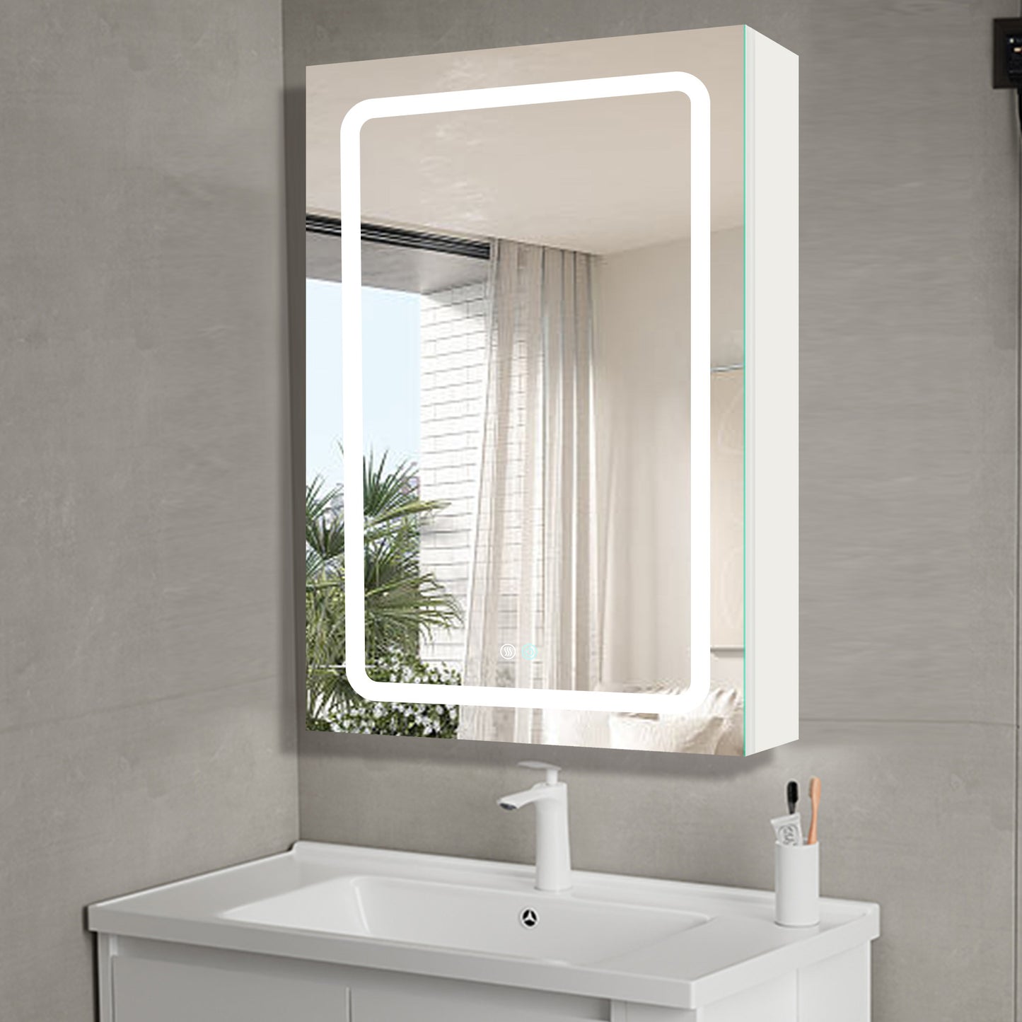 30x20 inch LED Bathroom Medicine Mirror Surface Mounted Unit With Lighted Mirror White Left Open