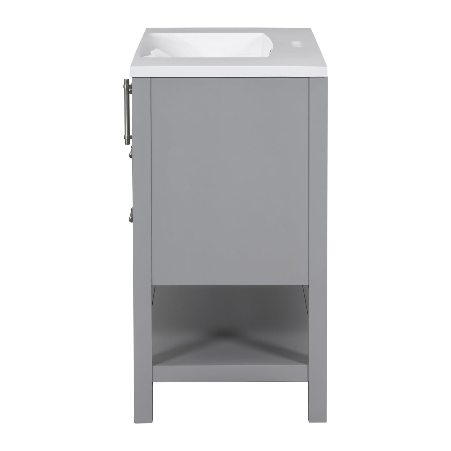36-Inch Grey Bathroom Vanity with Solid Wood Frame and MDF, Resin Basin, 2 Single Resin Sink