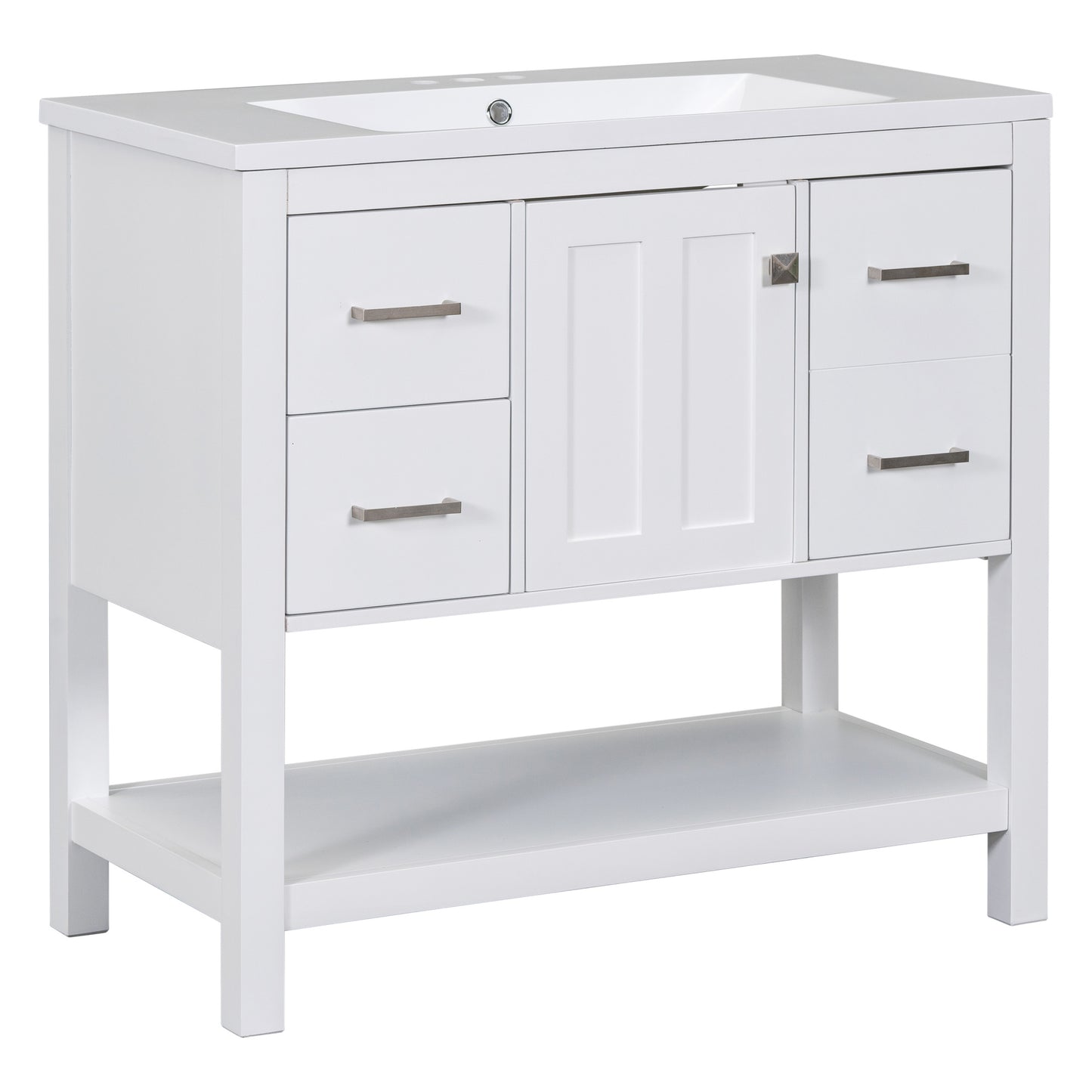 36" White Modern Bathroom Vanity with USB, Resin Sink
