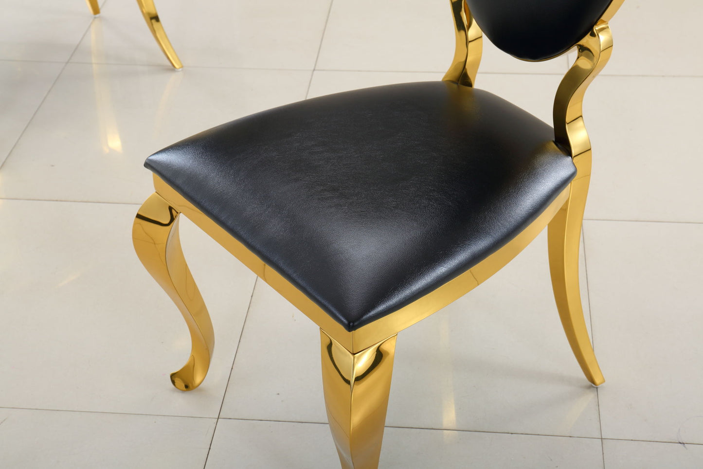 Leatherette Dining Chair Set of 2, Oval Back Carving Design with Stainless Steel Legs