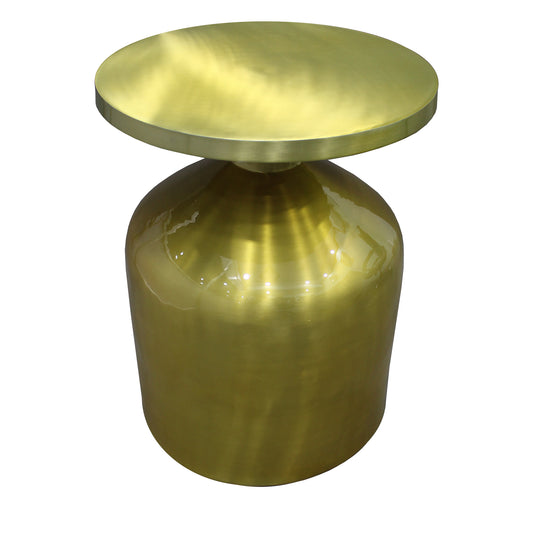 24 Inch Metal Frame End Table with Round Top and Bottle Shape Base; Gold