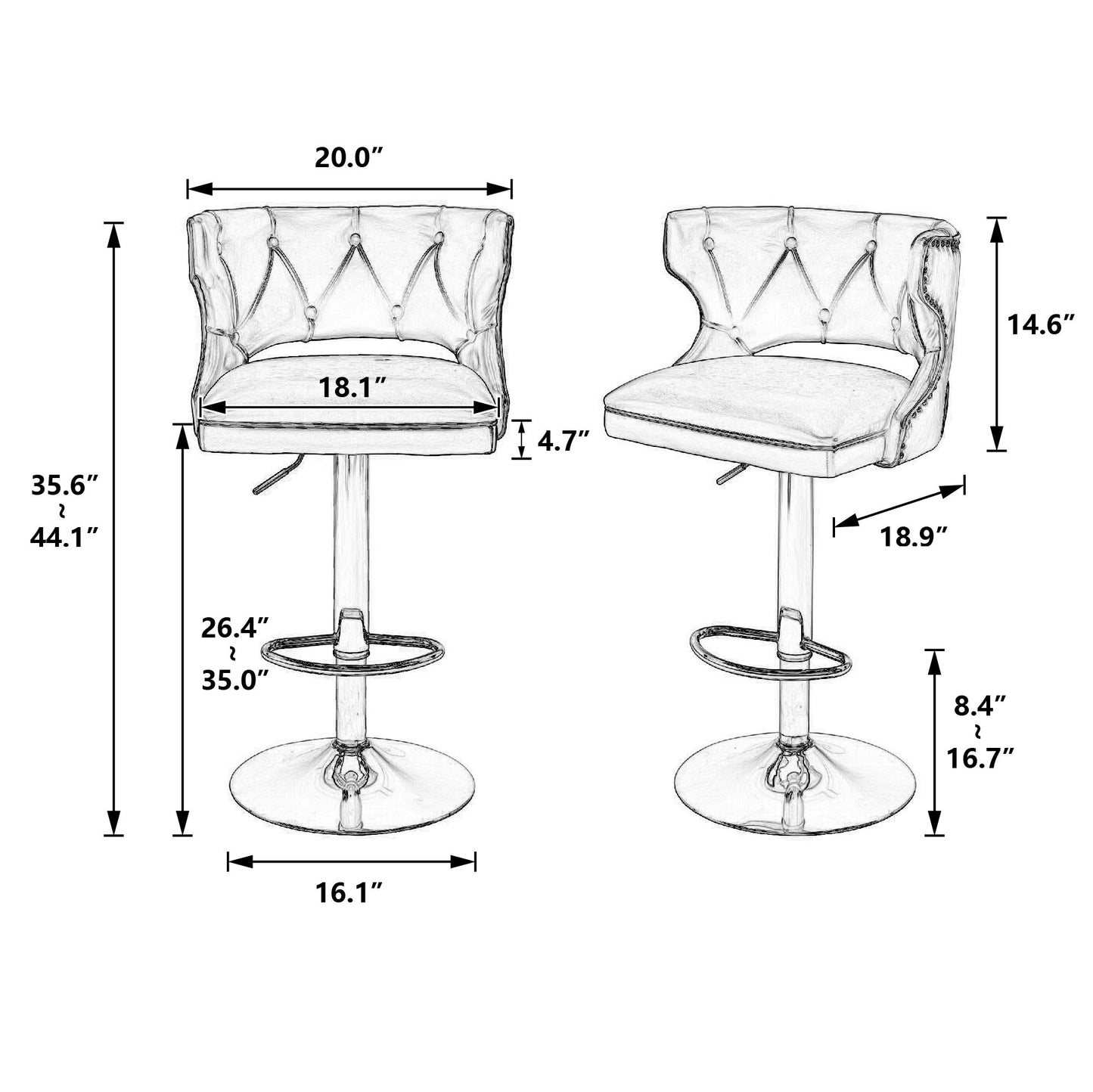 Black and Gold Velvet Bar Stools -2PCS/SET