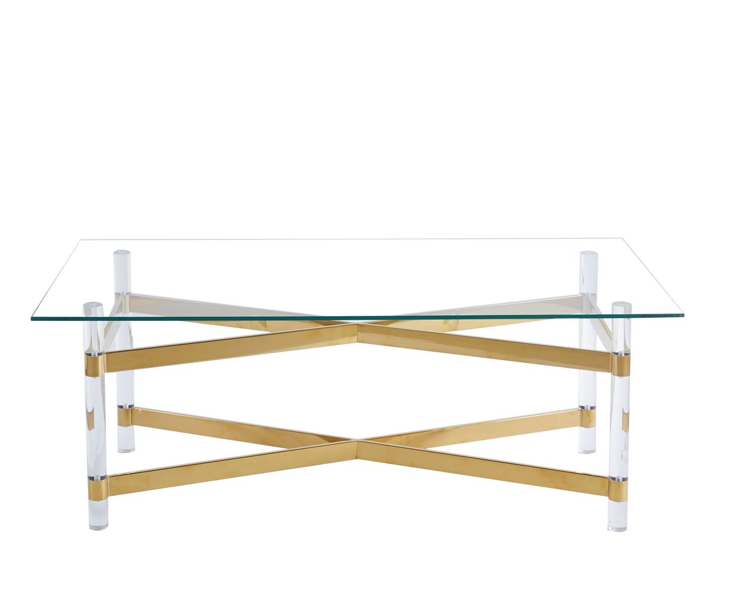 Gold Stainless Steel Coffee Table With acrylic Frame and Clear Glass Top