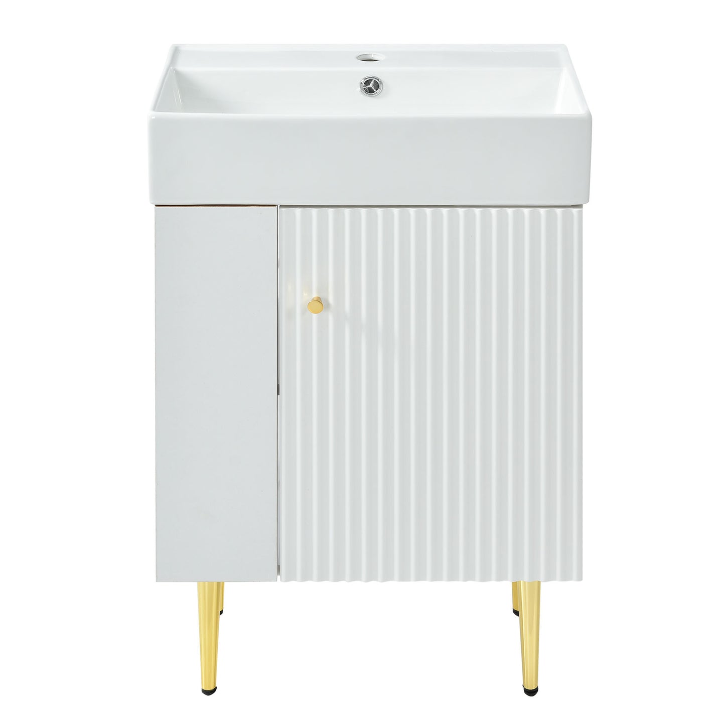 21.6" white Bathroom vanity, Combo -Single Ceramic Sink, Left side storage
