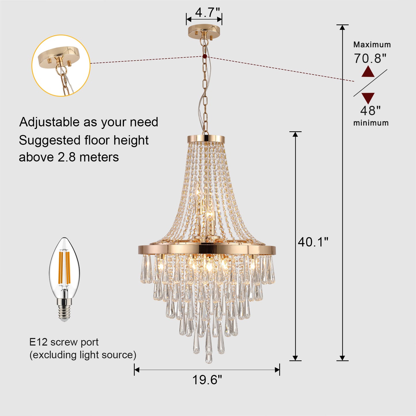 Gold Crystal Chandeliers, Large Contemporary Luxury Ceiling Lighting