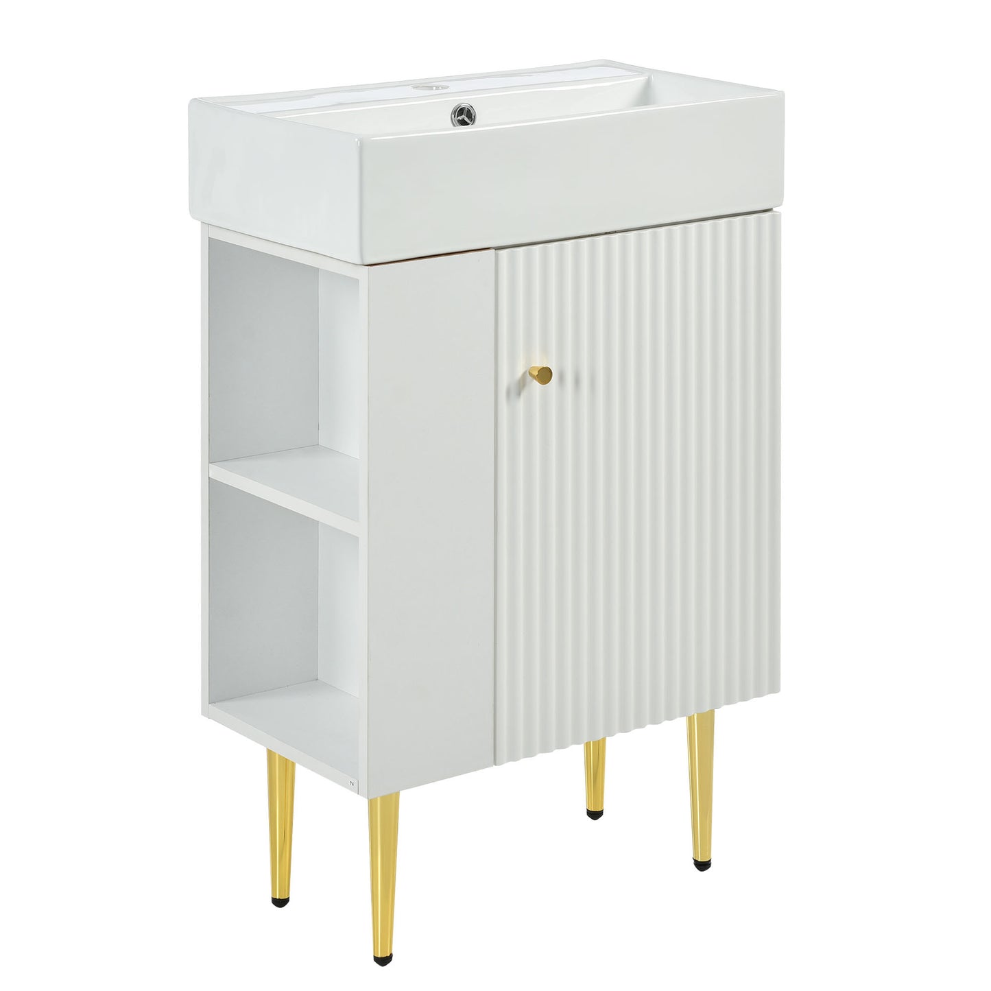 21.6" white Bathroom vanity, Combo -Single Ceramic Sink, Left side storage