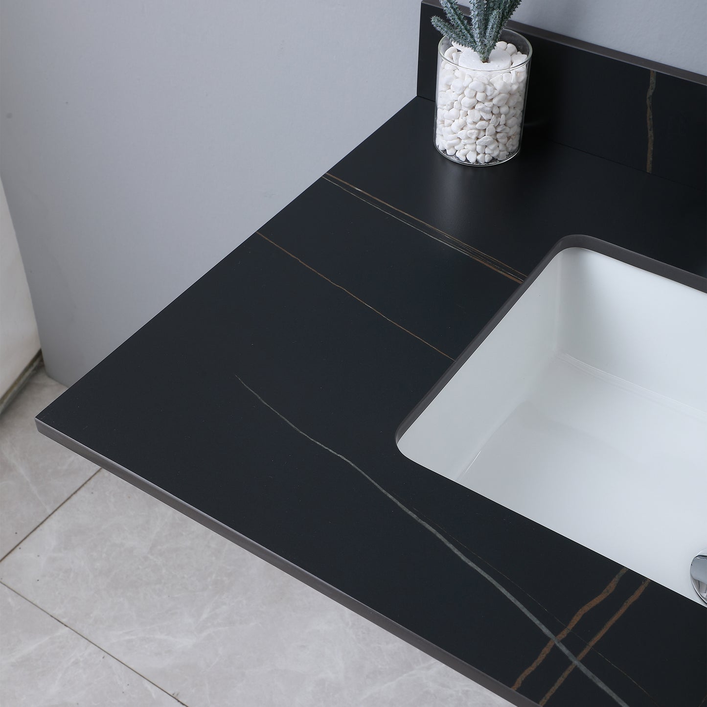 37inch bathroom vanity top stone white gold /black gold new style tops with rectangle undermount ceramic sink and single faucet hole