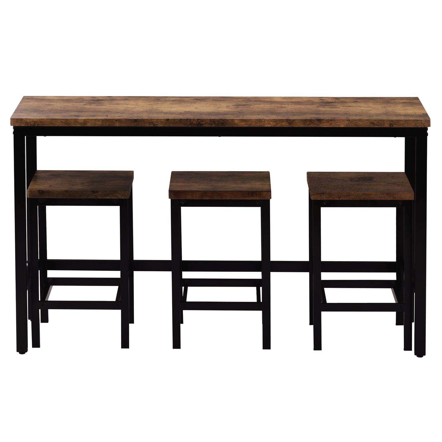 Counter Height Extra Long Dining Table Set with 3 Stools Pub Kitchen Set Side Table with Footrest
