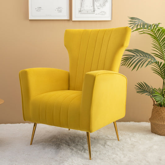 Velvet Accent Chair, Wingback Armchair with Gold Legs, Upholstered Single Sofa
