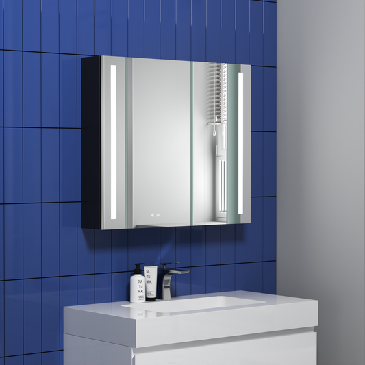 30" W x 26" H Modern Wall Mounted LED Frontlit Bathroom Mirror Temperature Adjustable, Memory Touch Switch