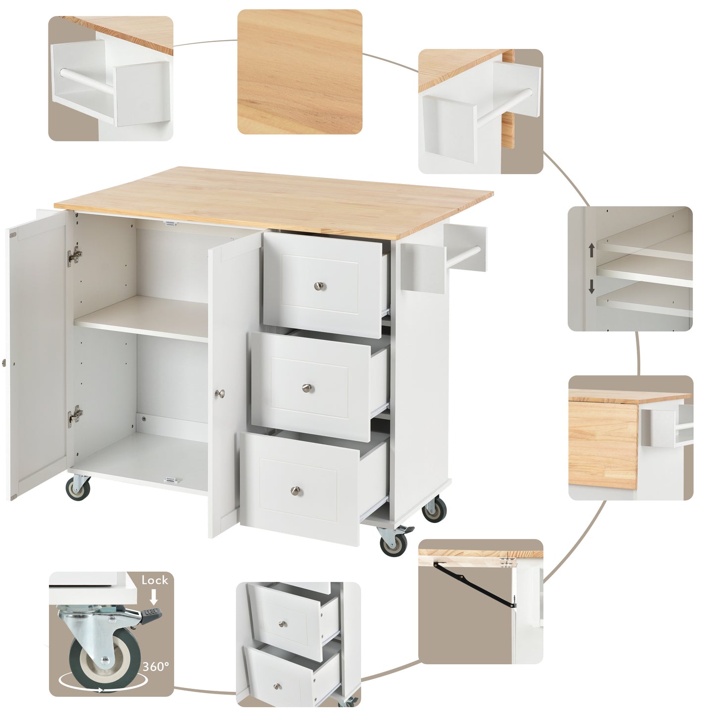 Rolling Mobile Kitchen Island (White)