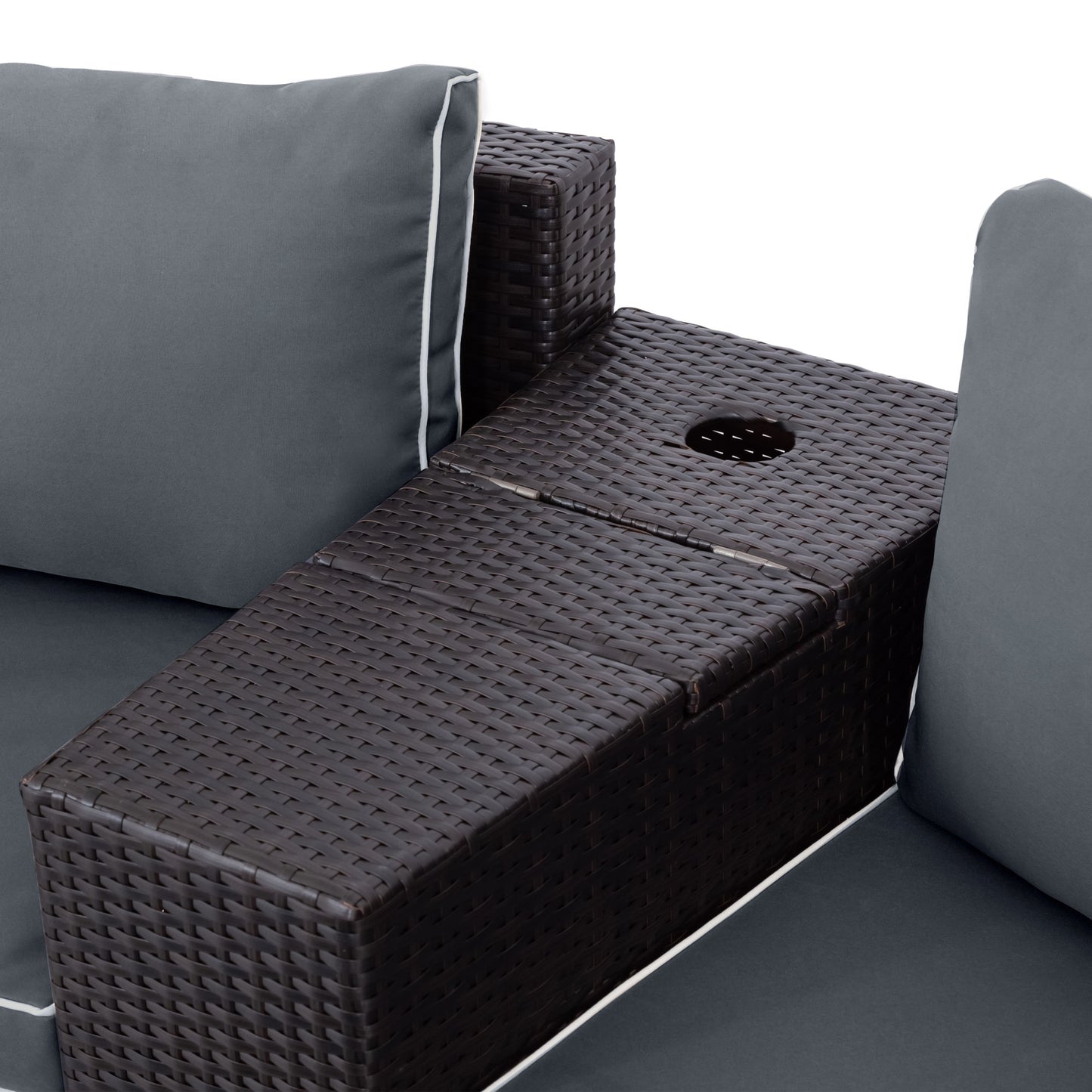 6 Pieces Outdoor Sectional Half Round Patio Rattan Sofa Set; PE Wicker Conversation Furniture Set; Brown+ Gray