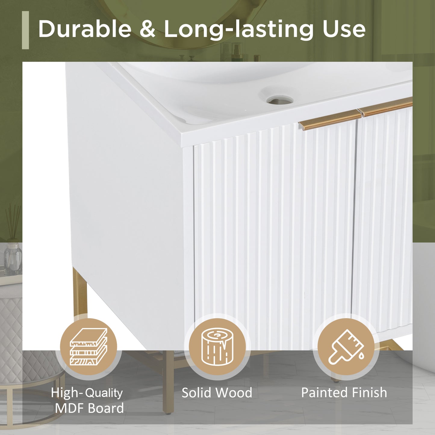 24" Bathroom Vanity with Sink, Bathroom Vanity Cabinet- White