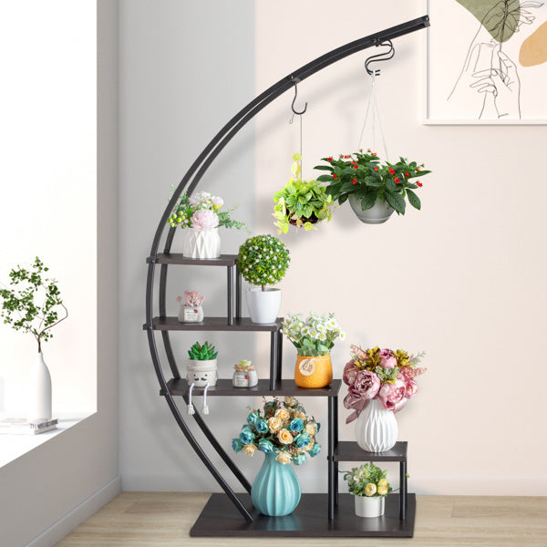 2pcs- 5 Layers Semicircle Iron Wood and Plant Stand