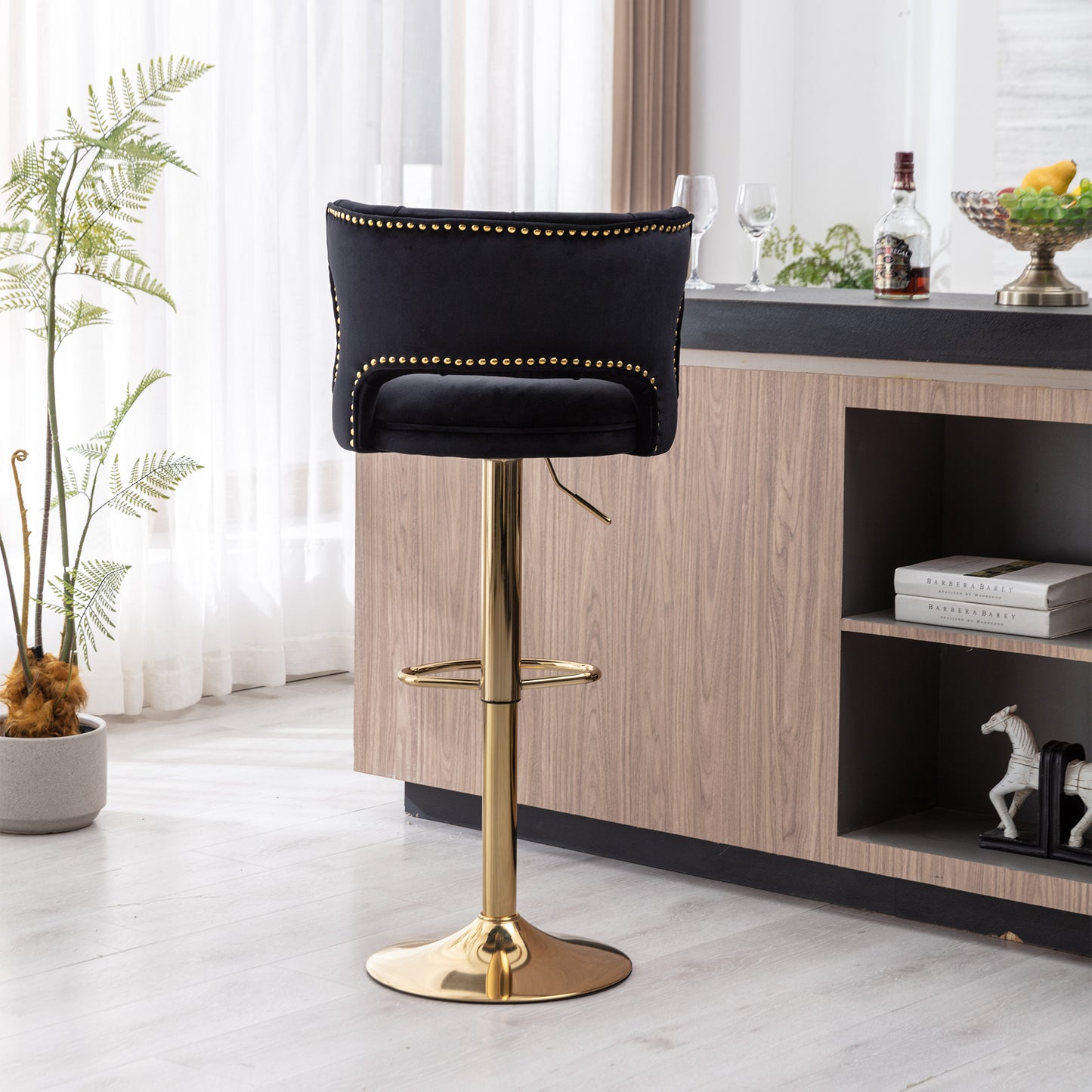 Black and Gold Velvet Bar Stools -2PCS/SET
