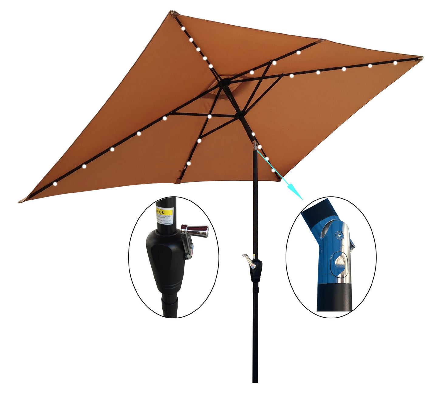 10 x 6.5t Rectangular Patio Solar LED Lighted Outdoor Market Umbrellas with Crank &amp; Push Button Tilt