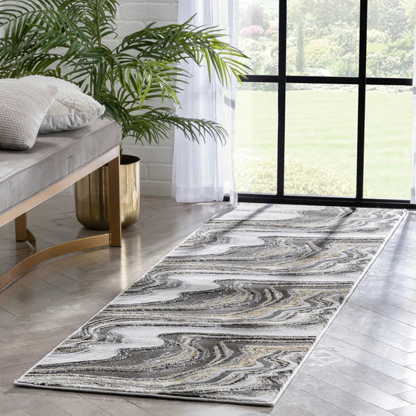 Warren Retro Abstract Waves Grey Glam Rug