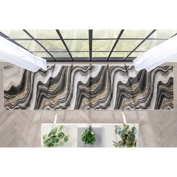 Warren Retro Abstract Waves Grey Glam Rug