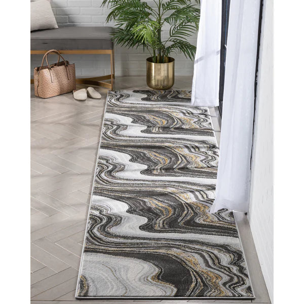 Warren Retro Abstract Waves Grey Glam Rug